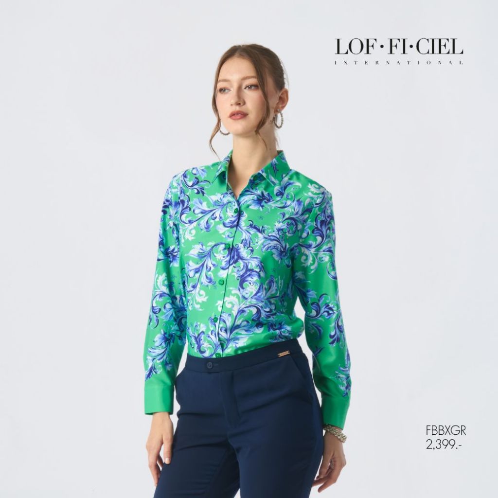 LOF-FI-CIEL Woman's shirt Ivy เสื้อเชิ้ตผู้หญิง แขนยาว สีเขียวอมฟ้า FBBXGR