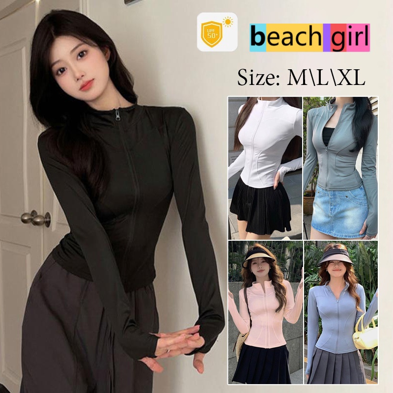 ✨beachgirl✨เสื้อแขนยาวกันแดด Sun protection shirt เนื้อผ้าบางเบา ใส่สบาย ไม่มีหมวก Sport ไม่ร้อนไม่แสบผิว ส่งไวจากไทย