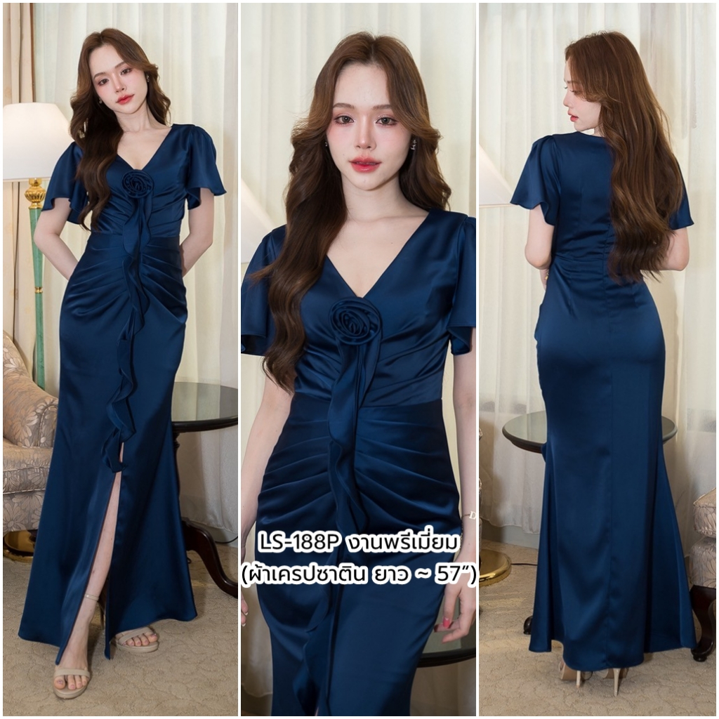 💞ชุดเดรสไปงานแต่ง ชุดออกงาน ชุดเพื่อนเจ้าสาว KK188P ผ้าเครปซาติน งานพรีเมี่ยม ► ชุดสวย พร้อมส่ง!