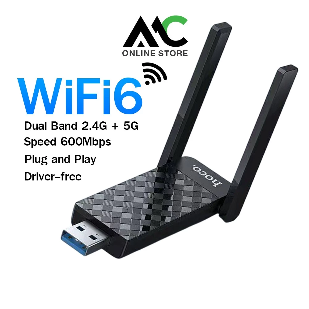 Hoco HI34 ตัวรับสัญญาณไวไฟ WiFi6 USB WiFi 5G/2.4G ความเร็ว 600Mbps Wireless USB Adapter