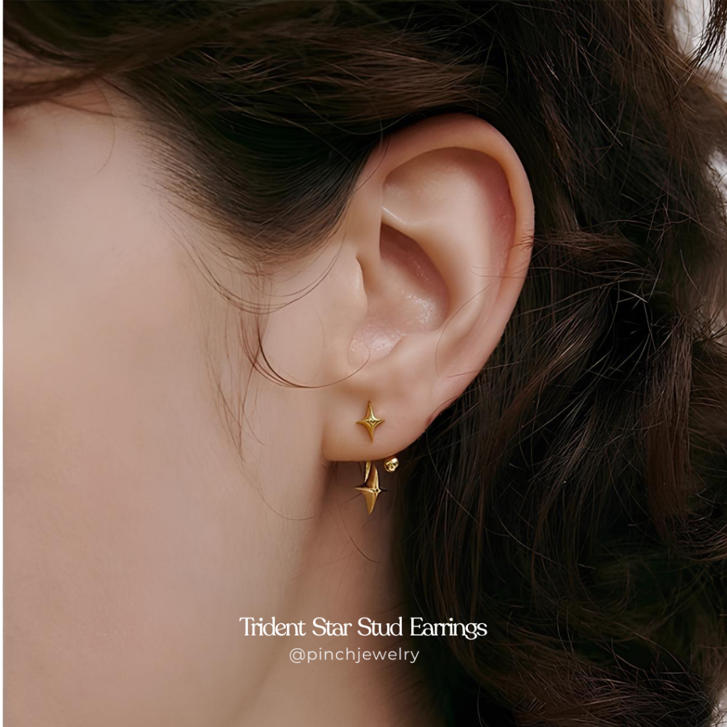 Pinch Trident Star Stud Earrings ต่างหูดาวสามแฉก เงินแท้ silver 925 ไม่ก่อให้เกิดอาการแพ้หรือคัน