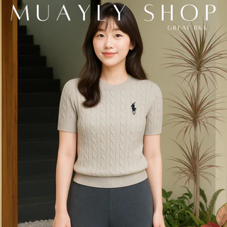 💗พร้อมส่ง 9สี✨️ เสื้อไหมพรม คอกลม แขนสั้น ทอลายทวิส ʕ•ᴥ•ʔつ ปักม้าโปโล ผ้านุ่มนิ่มมาก great bkk