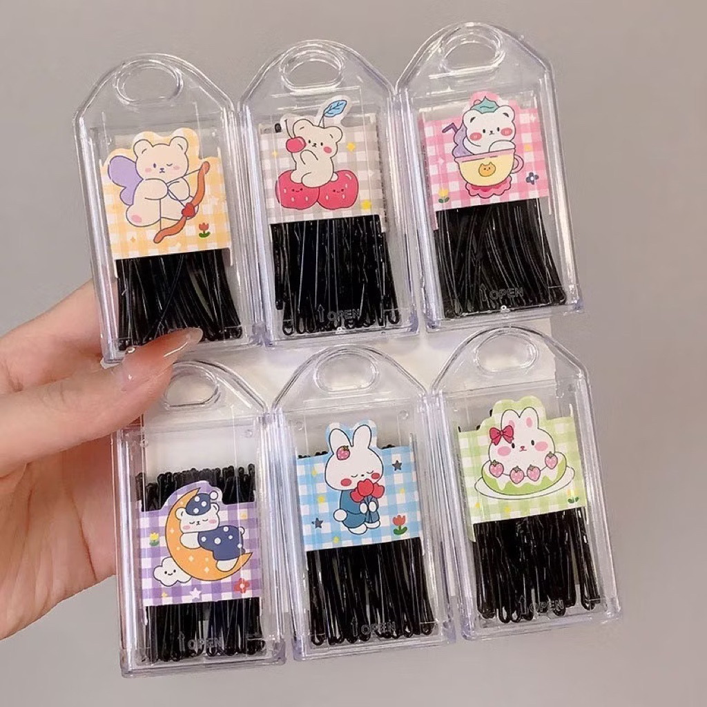 [PS-พร้อมส่งในไทย - 30 ตัว] กิ๊บดำติดผมแบบตลับ กิ๊บไม่ลอก ทั้งแบบหยัก เรียบ และแบบโค้ง ขนาด 4.8 cm. กิ๊บนักเรียนราคาถูก