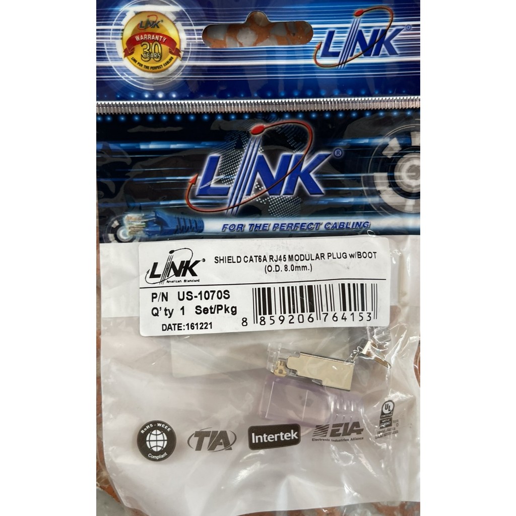 LINK CAT 6A RJ45 Connector US-1070S Modular Plug หัวแลนด์ CAT6A INTERLINK