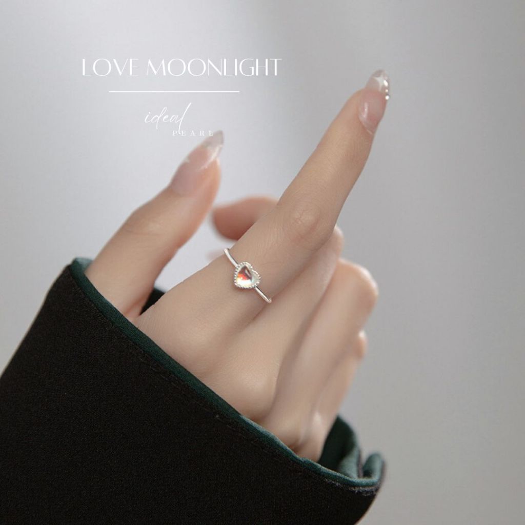 iDEAL แหวนไข่มุก Love moonlight แหวนปรับขนาด แหวนหัวใจ แหวนมงคล Valentine ของขวัญ แหวนสไตล์เกาหลี