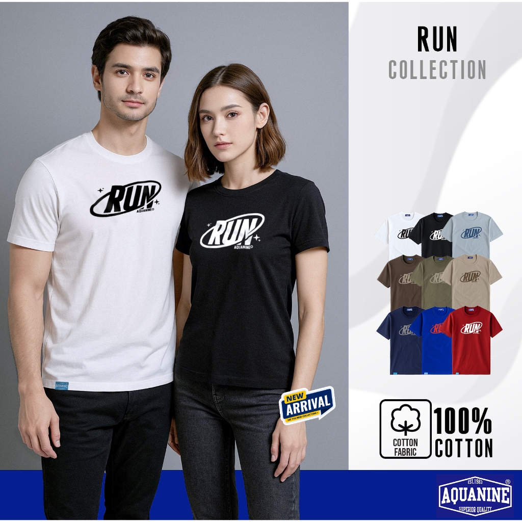 AQUANINEรุ่น RUN เสื้อยืดผู้ชาย เสื้อยืดผู้หญิง สตรีท มินิมอล ลิขสิทธิ์แท้