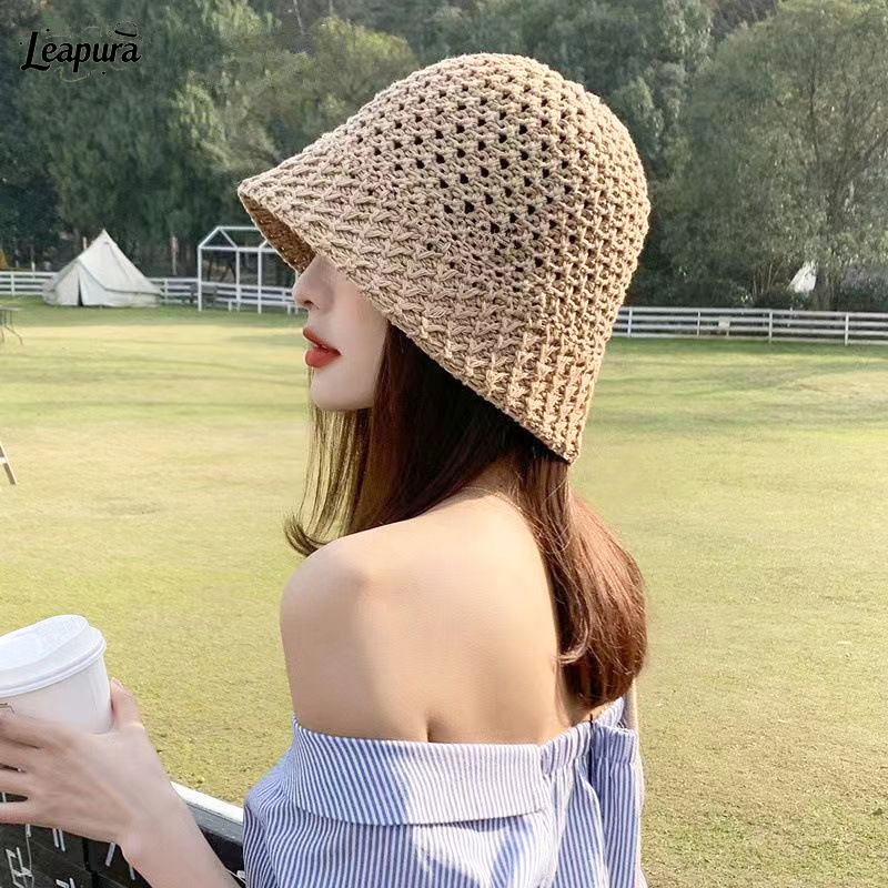หมวกบักเก็ต ระบายอากาศ สีพื้นเรียบง่าย สไตล์เกาหลีแฟชั่น หมวกกันแดด สำหรับกลางแจ้ง❤️Leapura