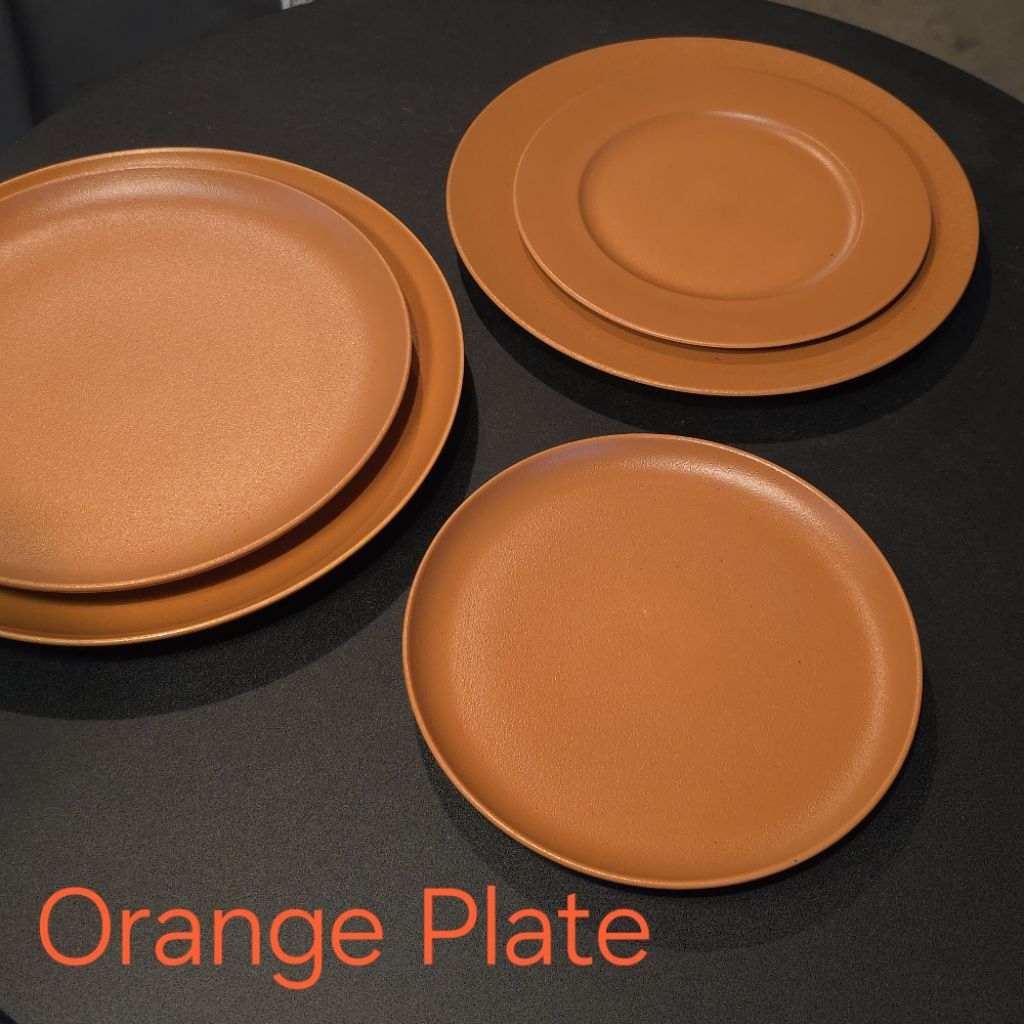 จานเซรามิค จานข้าว จานสีส้ม เนื้อด้าน เนื้อทราย