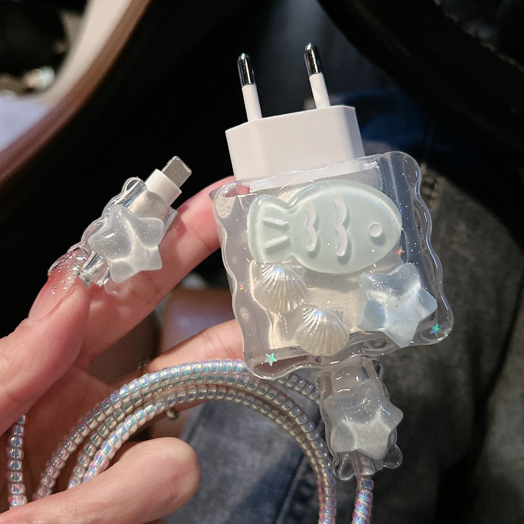 พร้อมส่งจากไทย ปลาฟ้า ชุดพันสาย เคสหัวชาร์จ ลายการ์ตูน ตัวถนอมสาย USB 20w 18w 35W - รูปที่ 5