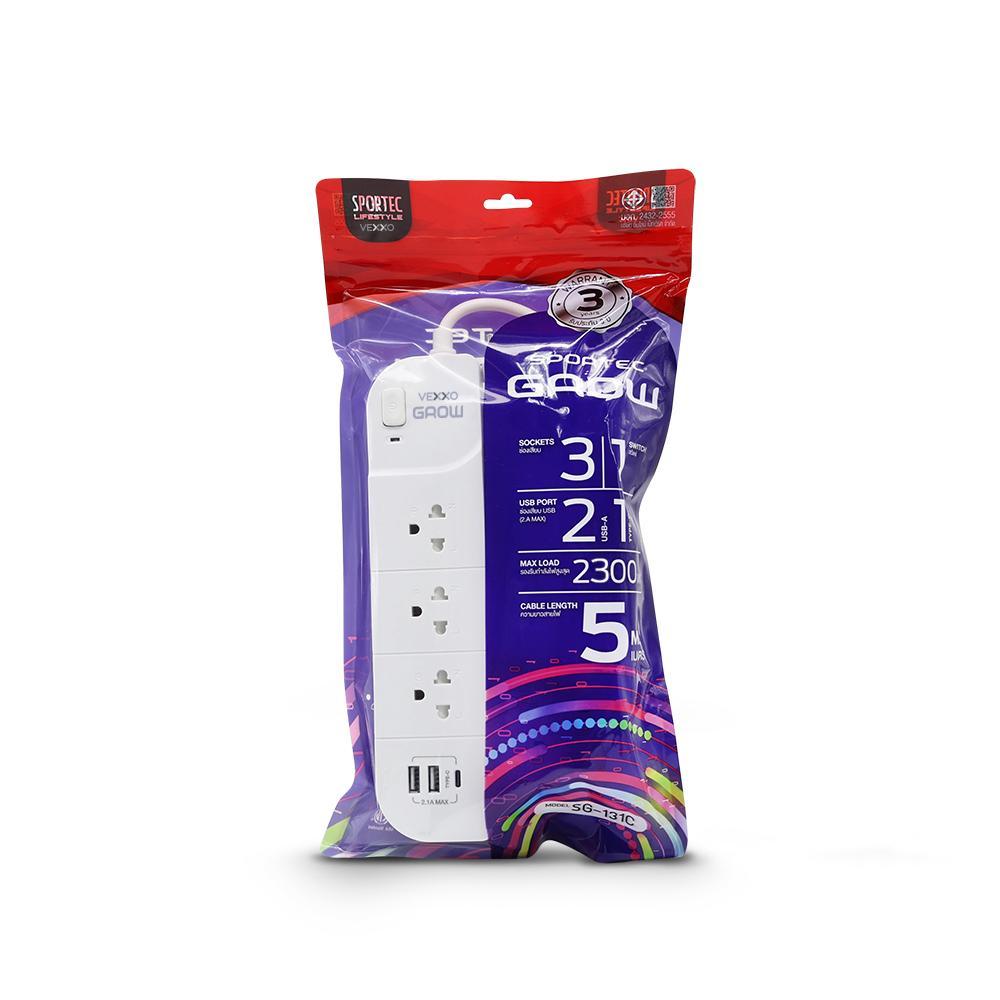 ปลั๊กไฟ 3ที่1สวิท 2USB+1C 5ม.F5STB-VG01-1332 VOXXO