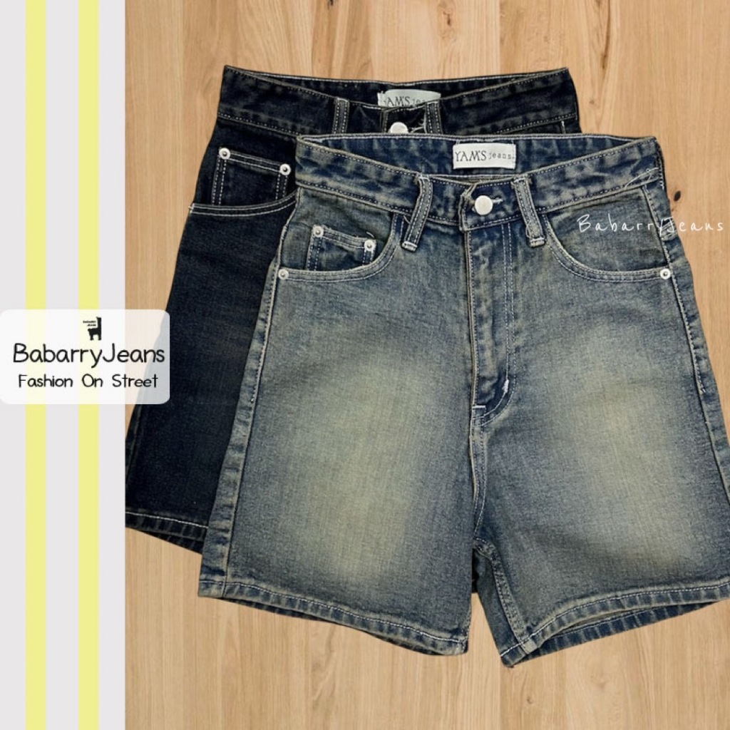 Babarry on street - กางเกงขาสั้น ผู้หญฺิง รุ่นเบสิค เอวสูง สีฟอกสวยมาก ยาว 17 นิ้ว