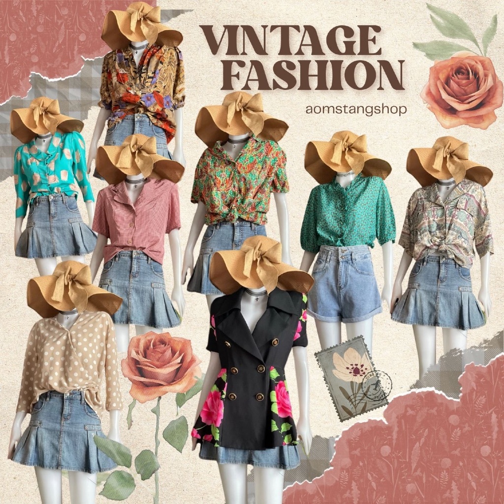 2/10 เสื้อแฟชั่นมือสองสไตล์วินเทจลายดีสีสวย เสื้อลายวินเทจมือสอง เสื้อลายดอกมือสอง