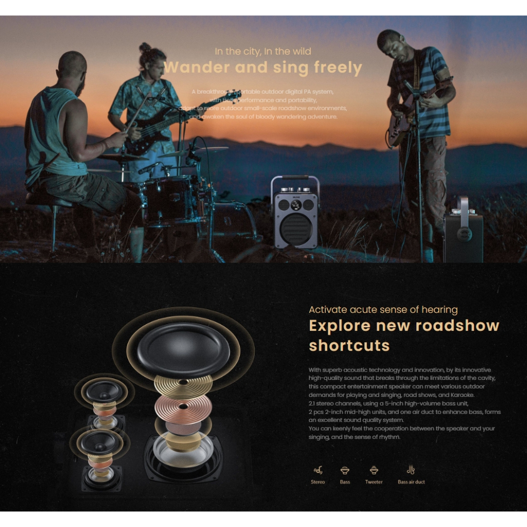 MLOVE Rangers D5 Party Speaker PA system 2 channels BT 5.0 ไมค์ลอยชาร์จได้ 1ตัว รับประกันศูนย2ปี