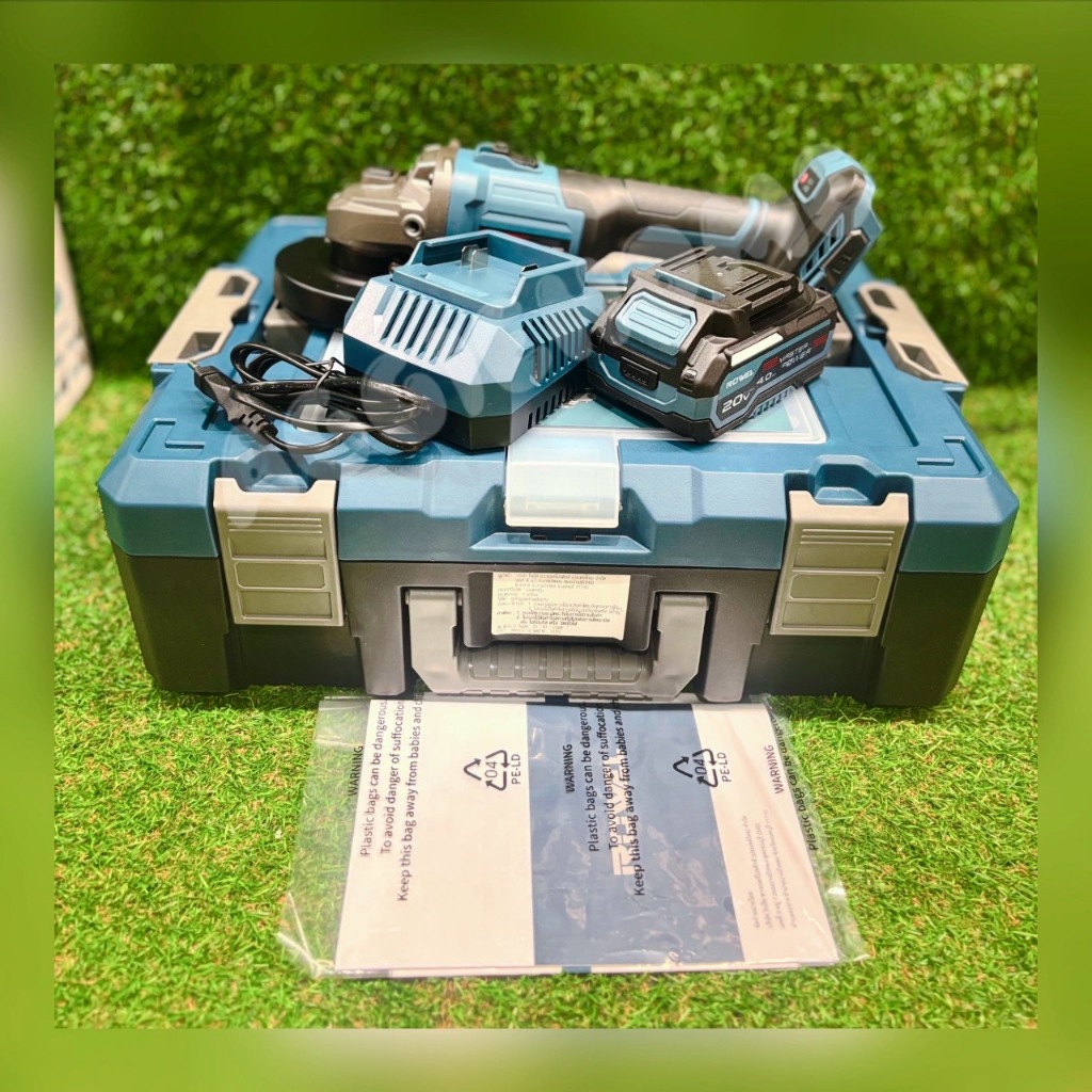 ROWEL เครื่องเจียร์ไร้สาย รุ่น DGD100 (แบต 4แอมป์+แท่นชาร์จ) ขนาดจานขัด 4นิ้ว ปรับความเร็วได้ 3ระดับ