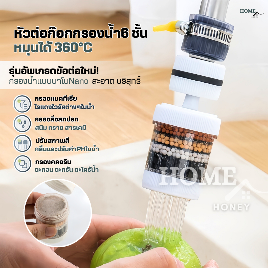 หัวต่อก๊อกกรองน้ำหมุนได้ 360°C(อัพเกรดใหม่) ชั้นกรอง 6ชั้น กันน้ำกระเด็น หัวกรองก๊อกน้ำ ที่กรองน้ำ หัวกรองน้ำ ระบบน้ำ