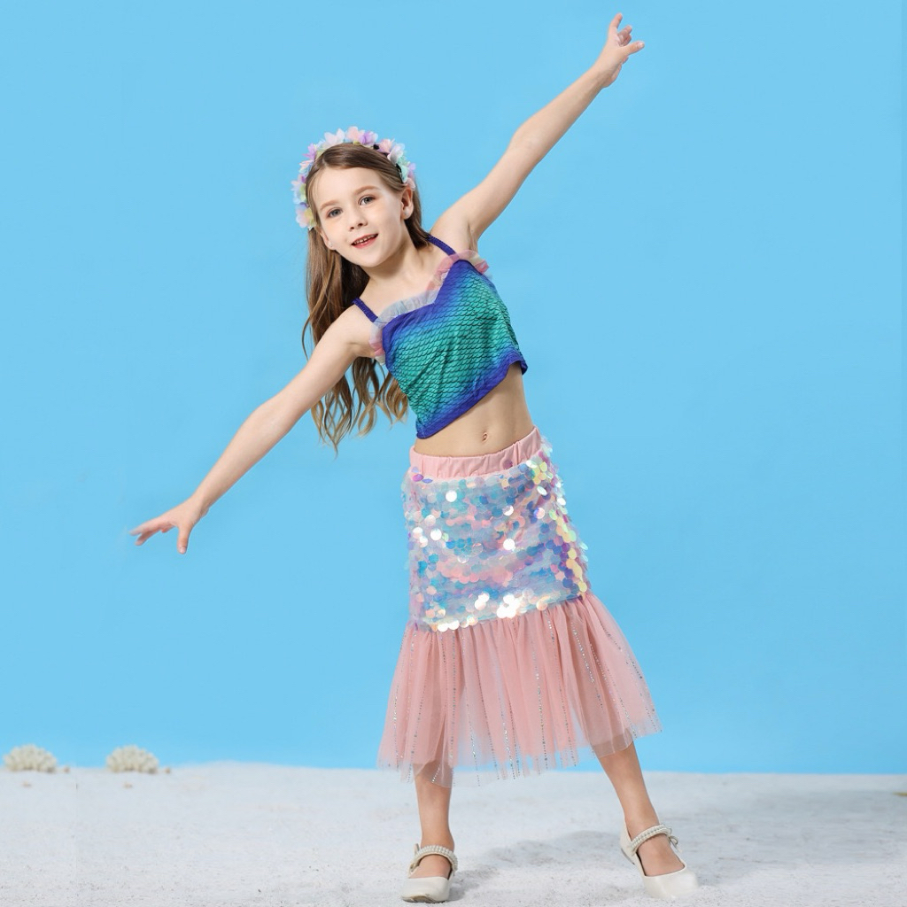 Unicrony [ส่งจากไทย]กระโปรงคอสเพลย์ นางเหงือก กลิตเตอร์ สายรุ้ง พลาสเทล กระโปรง mermaid - รูปที่ 5