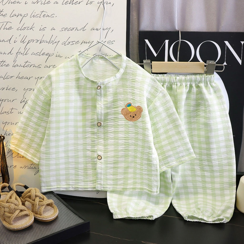 ชุดนอนเด็ก ชุดนอนเด็กน่ารัก ลายสก๊อต แขนยาวขายาว ใส่สบาย งานแฟชั่นสำหรับเด็กหญิง/เด็กผู้ชาย - รูปที่ 3