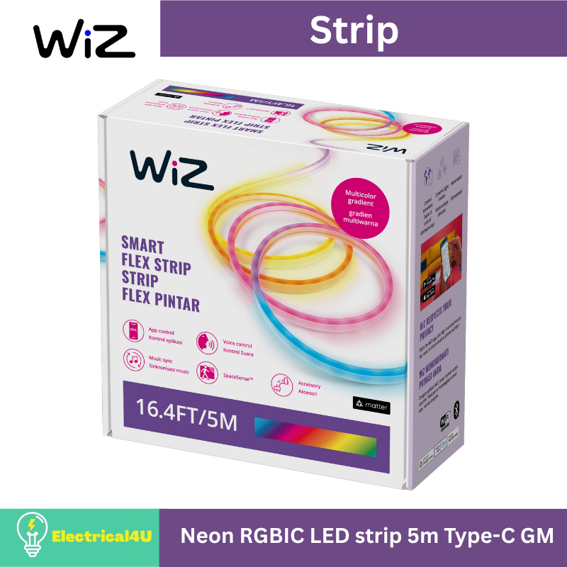WiZ Neon RGBIC LED Strip 5m ไฟเส้นอัจฉริยะ เปลี่ยนสีได้ ขนาด 5 เมตร (ไม่สามารถตัดได้)