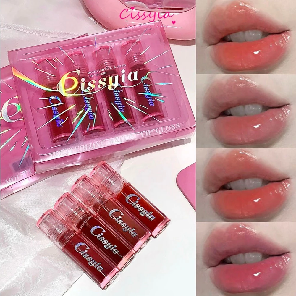 4 ชิ้น ลิปกลอส ลิปสติก ฉ่ำวาว นุ่มละมุน ติดทนนาน ให้ความชุ่มชื้น จูบไม่หลุด กันน้ำ