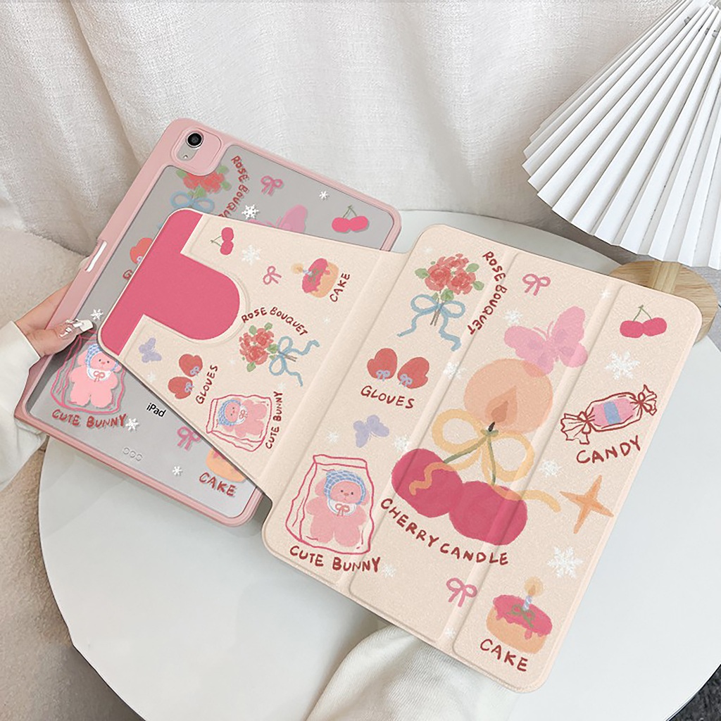 🪐24 ชั่วโมงเคส🪐เคส iPad Gen10 Gen11 Air7 ที่ใส่ปากกา เทียนเชอร์รี่ เคสiPadหมุน 360° Air5 Air6 Gen9