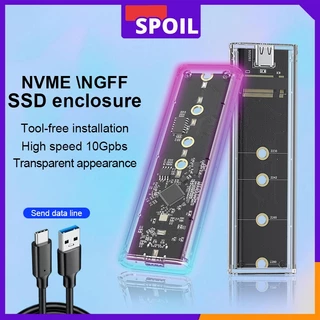 M.2 NVME PCIe NGFF SATA Dual Protocol SSD กรณี USB ใสประเภท C 10Gbps PCI-E M2 SSD โปร่งใสภายนอก Enclosure Hard