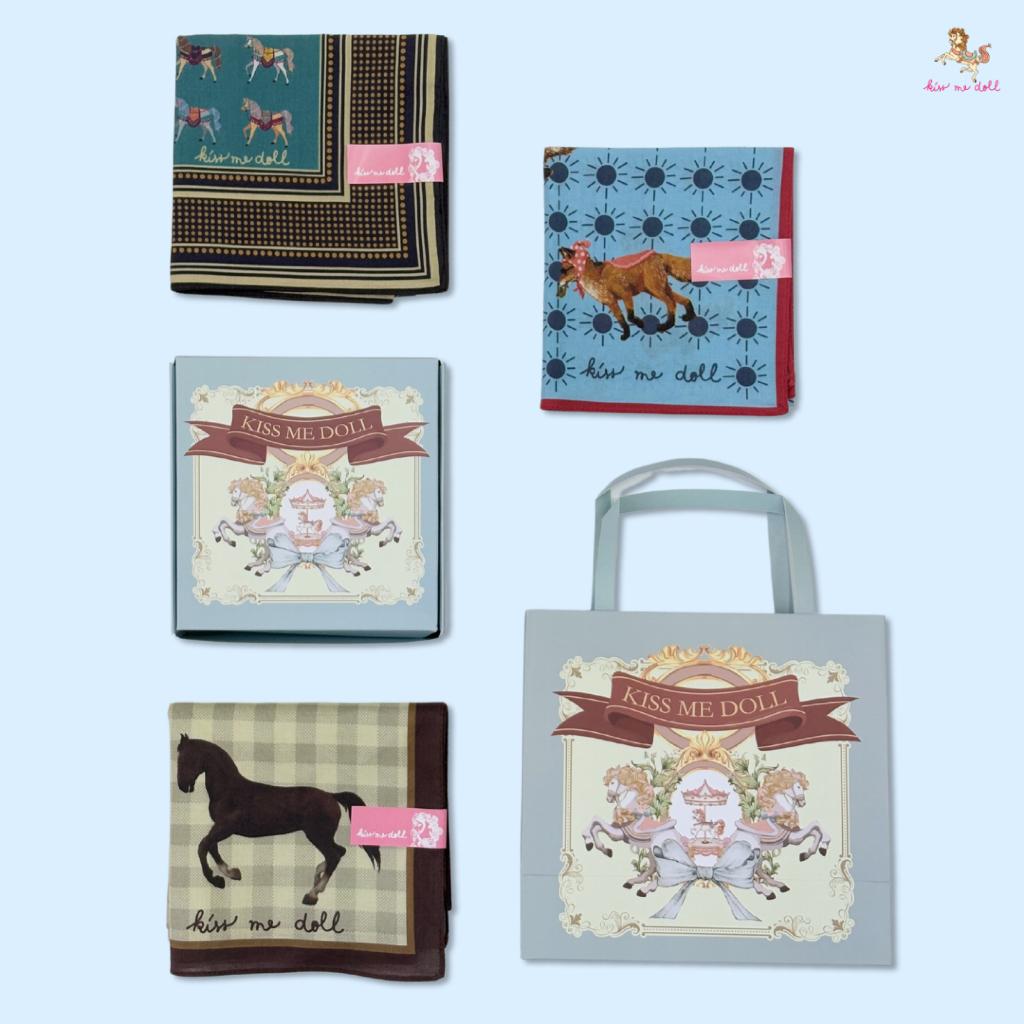 Kiss Me Doll ผ้าเช็ดหน้า/ผ้าพันคอผืนเล็ก 5 ผ้าคอตตอน 100% ขนาด52x52 cm.