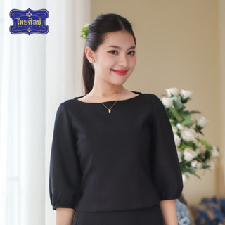 เสื้อผ้าฝ้ายพื้นเมือง คอปาด แขนรูด สีดำ