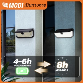MODI โคมไฟติดผนังโซล่าเซลล์ แสงขาว เปิดได้ 3 โหมด เปิดปิดอัตโนมัติ กันน้ำกันฝุ่นทนแดด