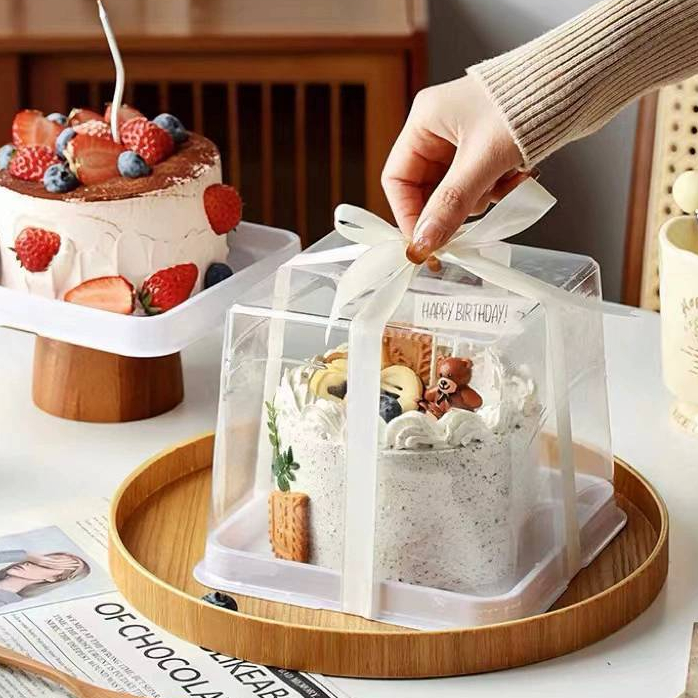 กล่องเค้ก ครึ่งปอนด์ กล่องเค้กฐานเหลี่ยม ฐานกลม 1/2ปอนด์ ฐานขาว ฝาใสกันฝ้า (แพค25ใบ)