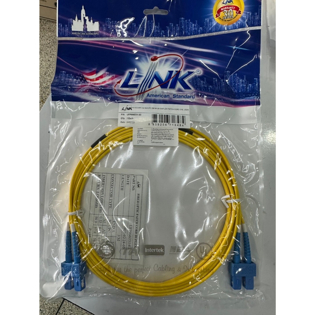 LINK Fiber Optic Patch Cord DUPLEX UFP922D31-03 เป็นสายไฟเบอร์ออปติกที่ปลายด้านใดด้านหนึ่ง,SC/LC/ST 