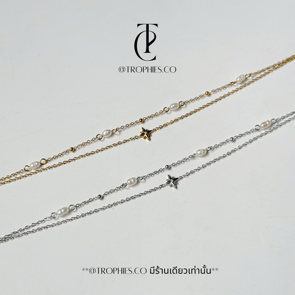 Northie Pearl Bracelet ‘𝑀𝑜𝑜𝑛𝑙𝑖𝑡 𝑔𝑙𝑜𝑤 𝑐𝑜𝑙𝑙𝑒𝑐𝑡𝑖𝑜𝑛’ กำไลดาว2เลเยอร์ | @trophies.co