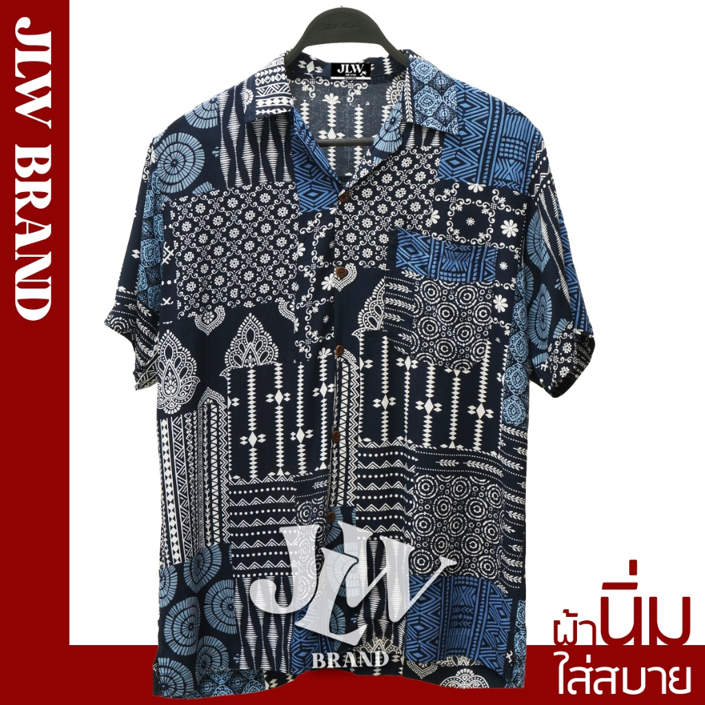 เสื้อฮาวาย ลายกราฟฟิคกรม ผ้านิ่ม M L XL Oversize คอฮาวาย JLW BRAND