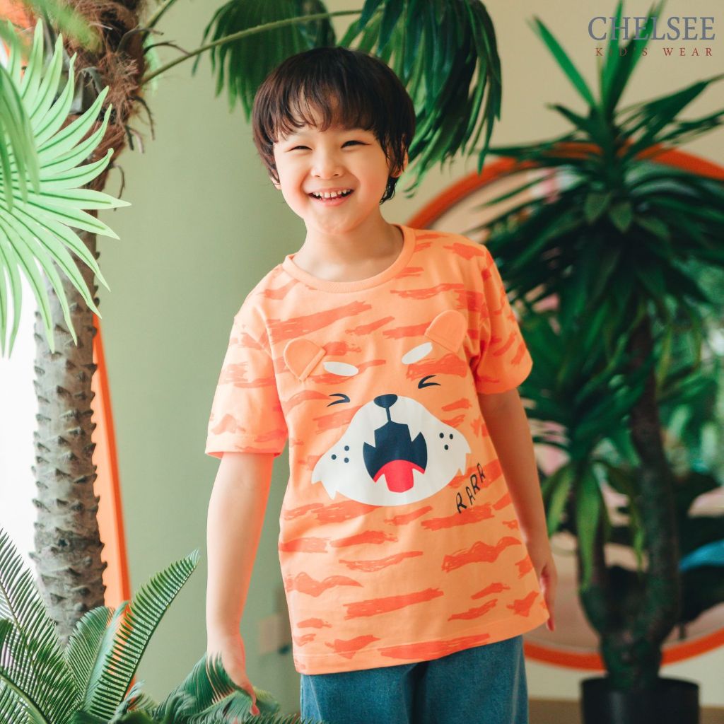 Chelsee เสื้อยืดคอกลม แขนสั้น ลายเสือ ผ้า 100%Cotton เด็กผู้ชาย อายุ 1.5-10 ปี เสื้อผ้าเด็กโต รุ่น 128174