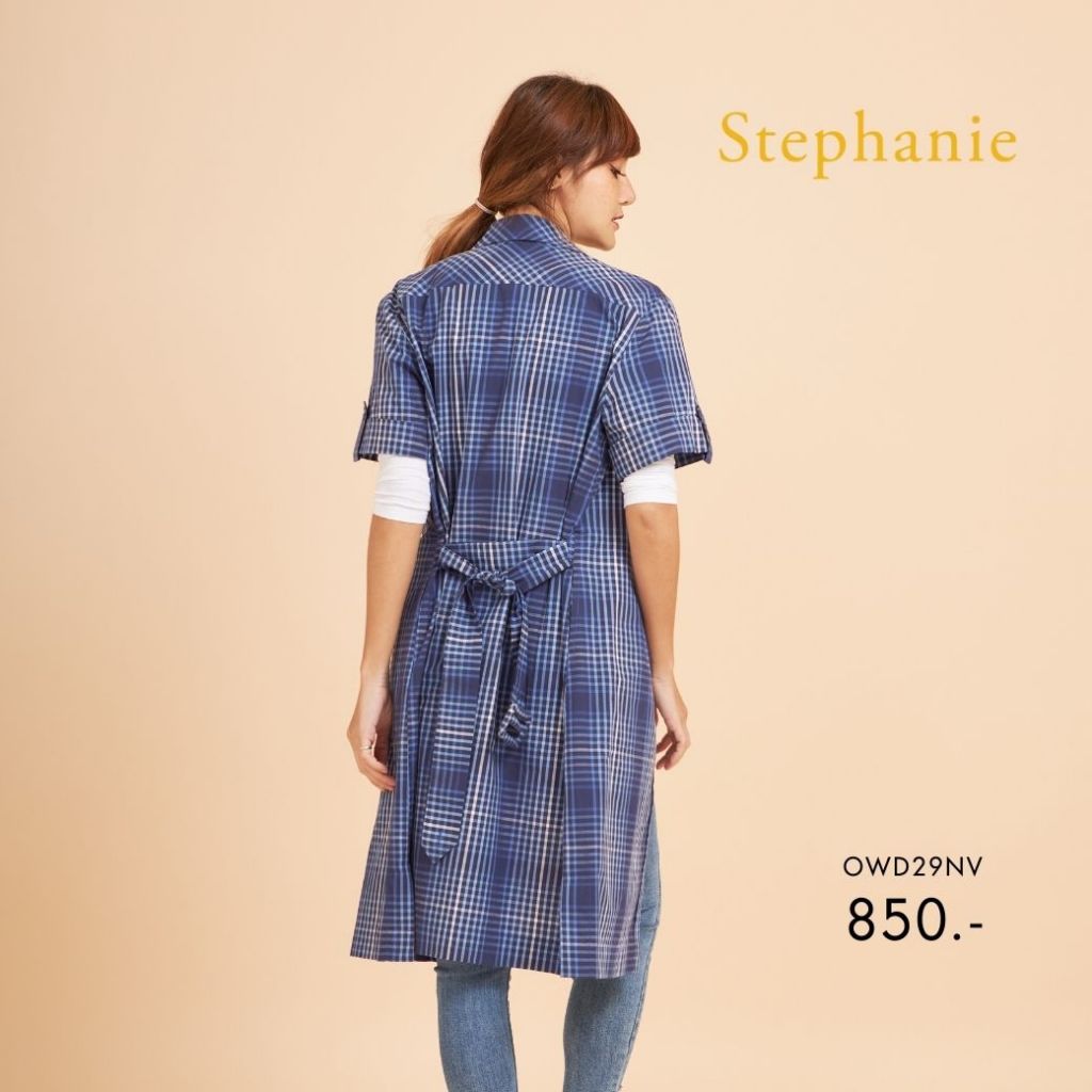 Stephanie ชุดเดรสลายสก๊อตสีน้ำเงินสลับฟ้า OWD29NV — صورة 3
