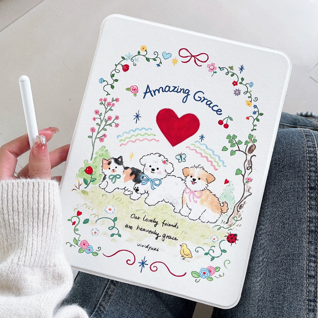 360 ไอแพดmini เคสซิลิโคนไอเเพด ลายหมาขาวหัวใจ แบบใส่ปากกาได้10.9ไอแพด Air1 Air2 9.7ไอแพด10.2 gen7 ge