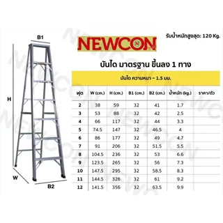 บันไดอลูมิเนียม NEWCON BRACO 3-8 ขั้น หนาพิเศษ ขึ้นลงทางเดียว มีถาดใส่ของขายแยก