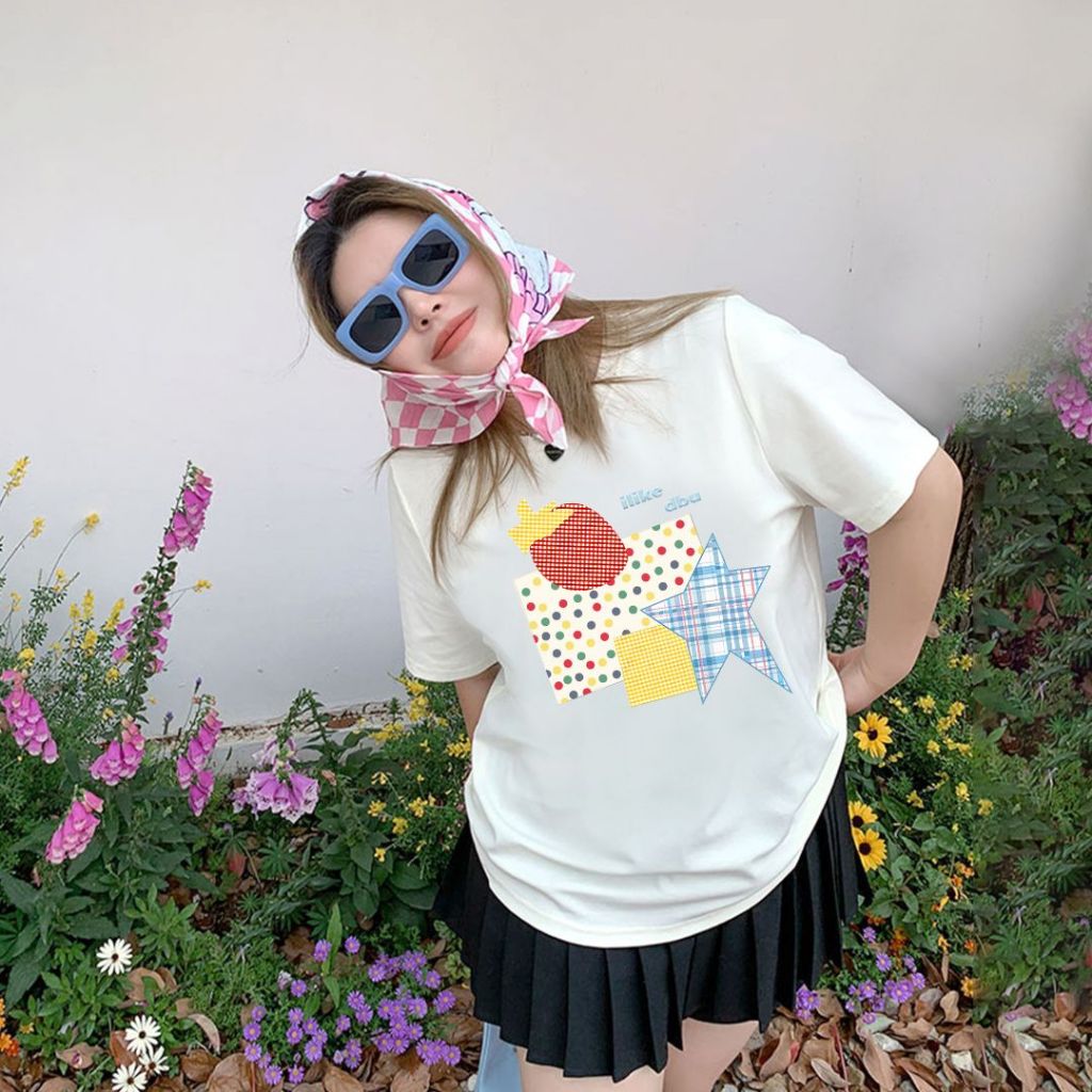 Teddy Tee เสื้อยืดสาวอวบไม่น่าเบื่อ "Patch" ผ้าฝ้าย100% Oversize ผู้หญิงเสื้อยืดสไตล์เกาหลี