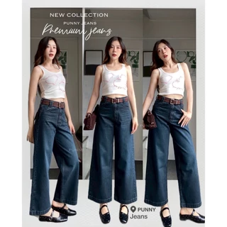 Acasey กางเกงยีนส์ผู้หญิง ขายาว ทรงกระบอก ผ้าไม่ยืด Wide Wonders PN มี Big Size