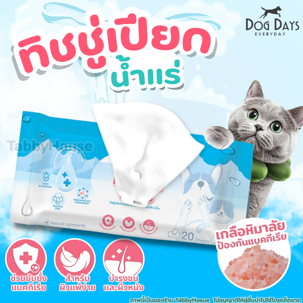 ทิชชู่เปียก Dog Days & Cat Days Mineral Wipes บรรจุ 20,77 แผ่น อ่อนโยนต่อผิวแพ้ง่าย ไม่ระคายเคือง