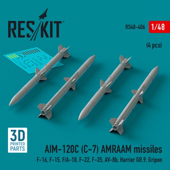 RS48-0406_AIM-120C (C-7) AMRAAM missiles (4 pcs) (3D Printed) (1/48)
