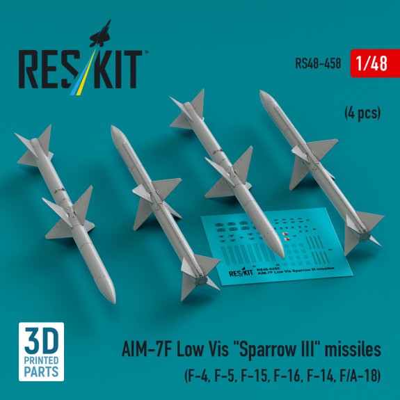 RS48-0458_AIM-7F Low Vis "Sparrow III" missiles (4 pcs) (3D Printed) (1/48) (RS48-0458)