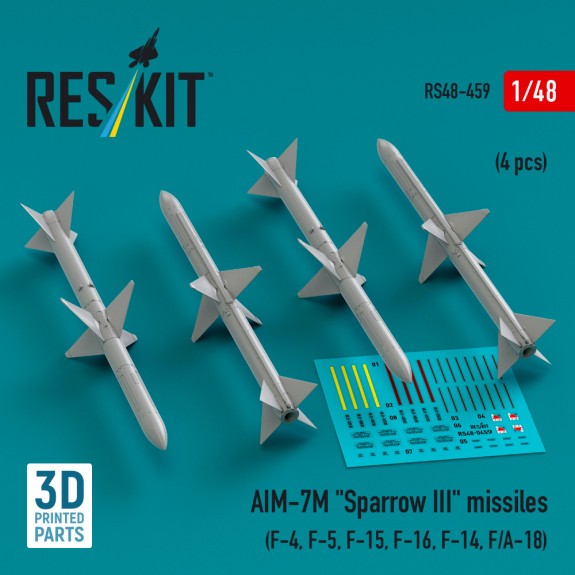 RS48-0459_AIM-7M "Sparrow III" missiles (4 pcs) (3D Printed) (1/48) (RS48-0459)