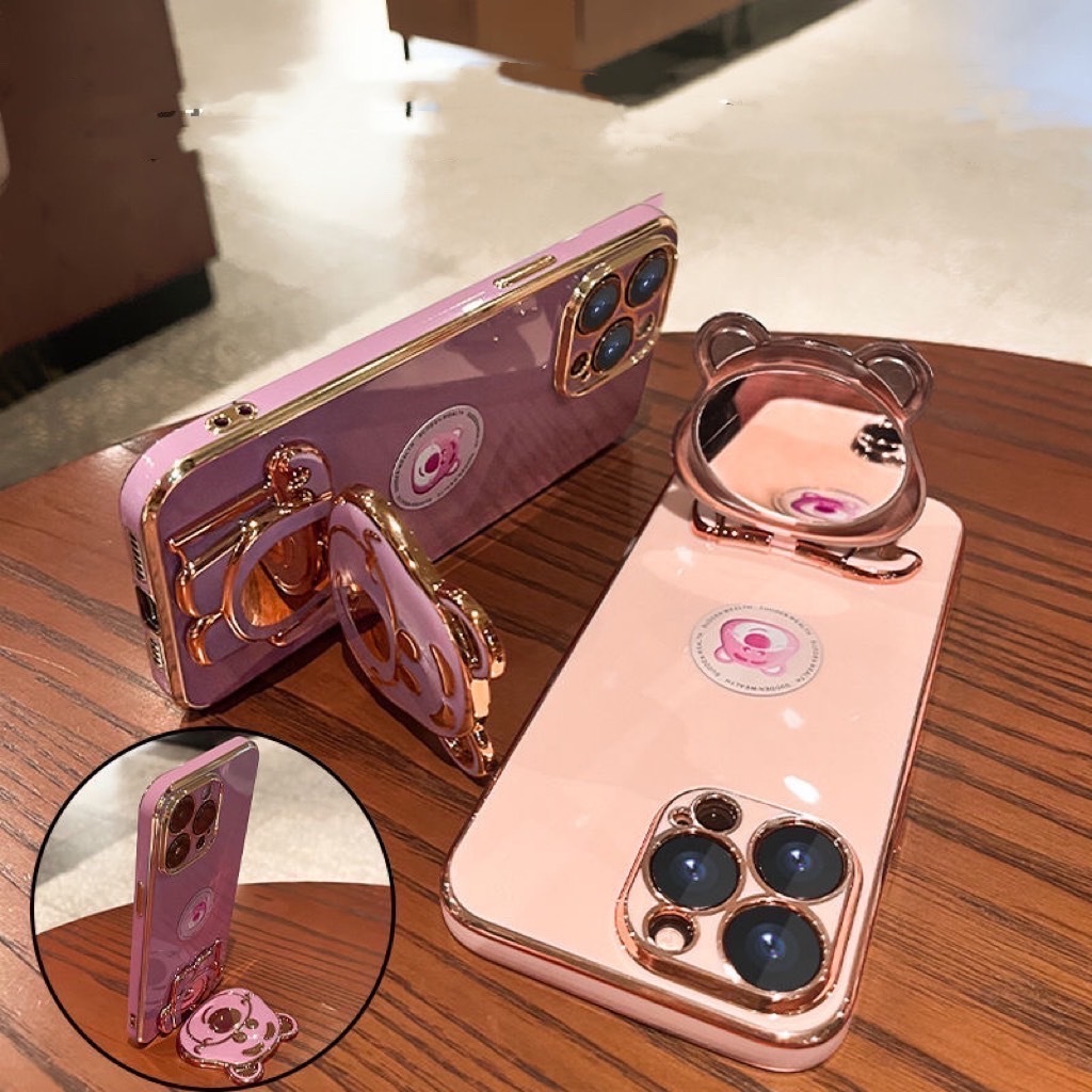 เคส ขาตั้ง สำหรับ VIVO Y21D Y31 Y31D Y500i V50LITE Y29 Y39 Y04 Y04S Y29S V40LITE Y19S Y200 หมีล็อตโซ่ กระจก ตั้งได้
