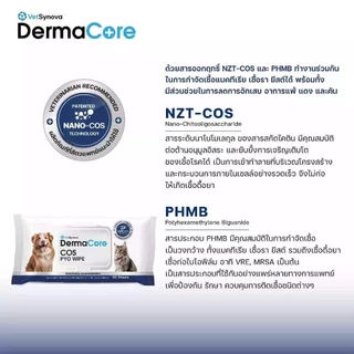Dermacore COS Wipe ผ้าเปียกประกอบการรักษาสำหรับสัตว์เลี้ยง จำนวน 30 แผ่น / 90 แผ่น