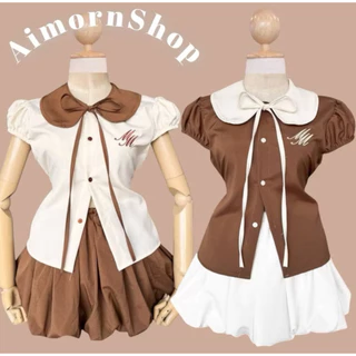 🔥aimorn_shop🔥เสื้อปกคอบัว ลายสก๊อต ทรงแขนตุ๊กตาน่ารักมาก เกาหลีเกาใจสุดๆ ทรงสวย งานผ้าดี