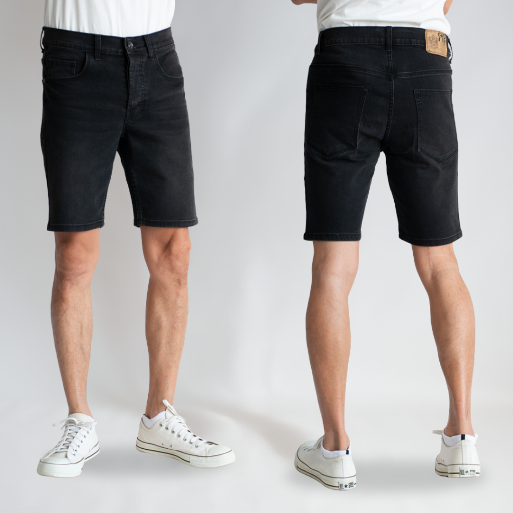 Men's jeans กางเกงยีนส์ผู้ชาย ยีนส์Supper Black ผ้ายีนส์ยืดขาสั้น 6130019