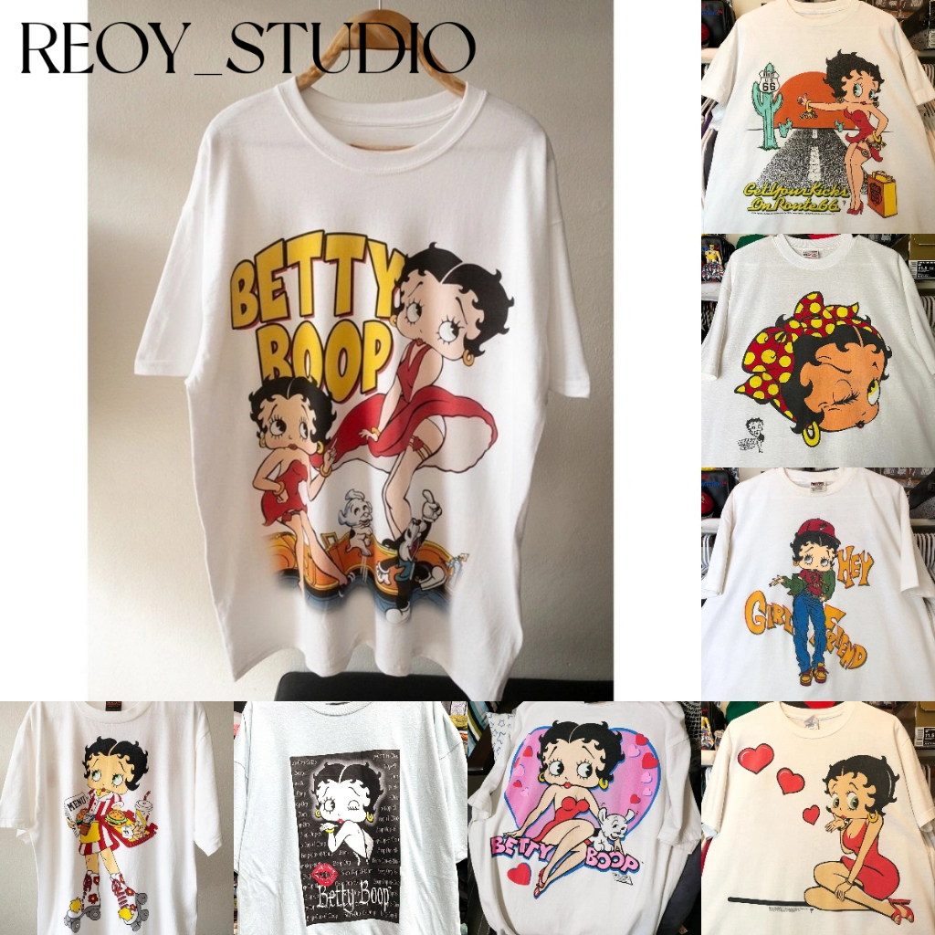 (จัดส่งตลอด 24 ชั่วโมง）REOY_STUDIO ใหม่พร้อมส่ง cotton 100% betty boop เสื้อ เสื้อสาวอวบ เสื้อสีขาว เสื้อยืด T-SHIRT