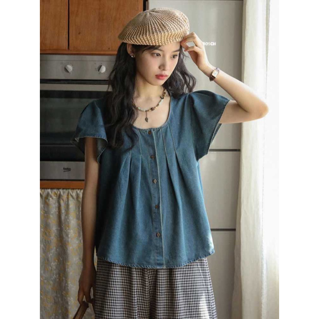 เสื้อยีนส์ผู้หญิงแขนสั้น ทรงสวย พร้อมส่ง