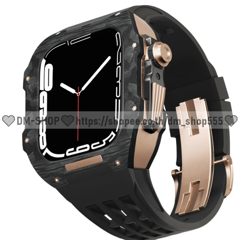 💚DM-SHOP💚สำหรับ Apple Watch เคส สาย 44MM 45MM คาร์บอนไฟเบอร์ ไทเทเนียม ชุดแต่งหรู สำหรับ 9 8 7 6 5 4