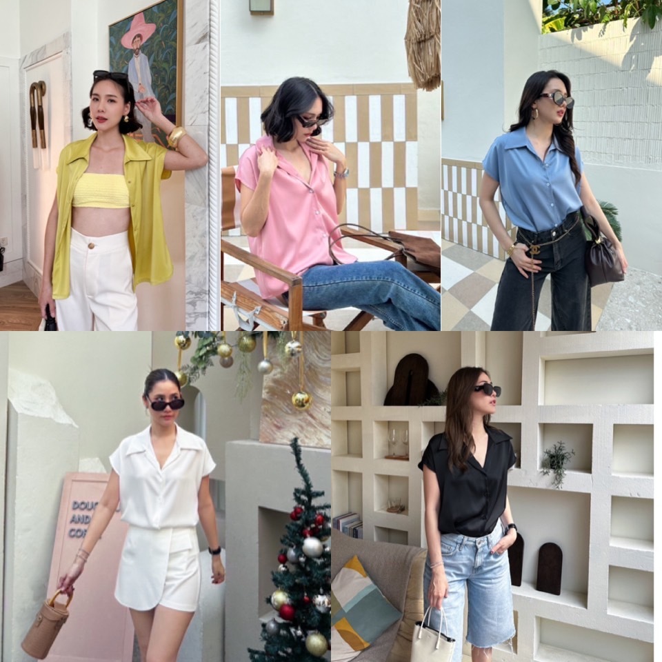 🔖Alot #Delan เสื้อเชิ้ตผ้าซาตินลื่น นิ่ม พริ้วประมานนึง ผ้าไม่แนบเนื้อ ทรงปิดต้นแขน สีดี ใส่สบาย หยิบใส่ได้เรื่อยๆ